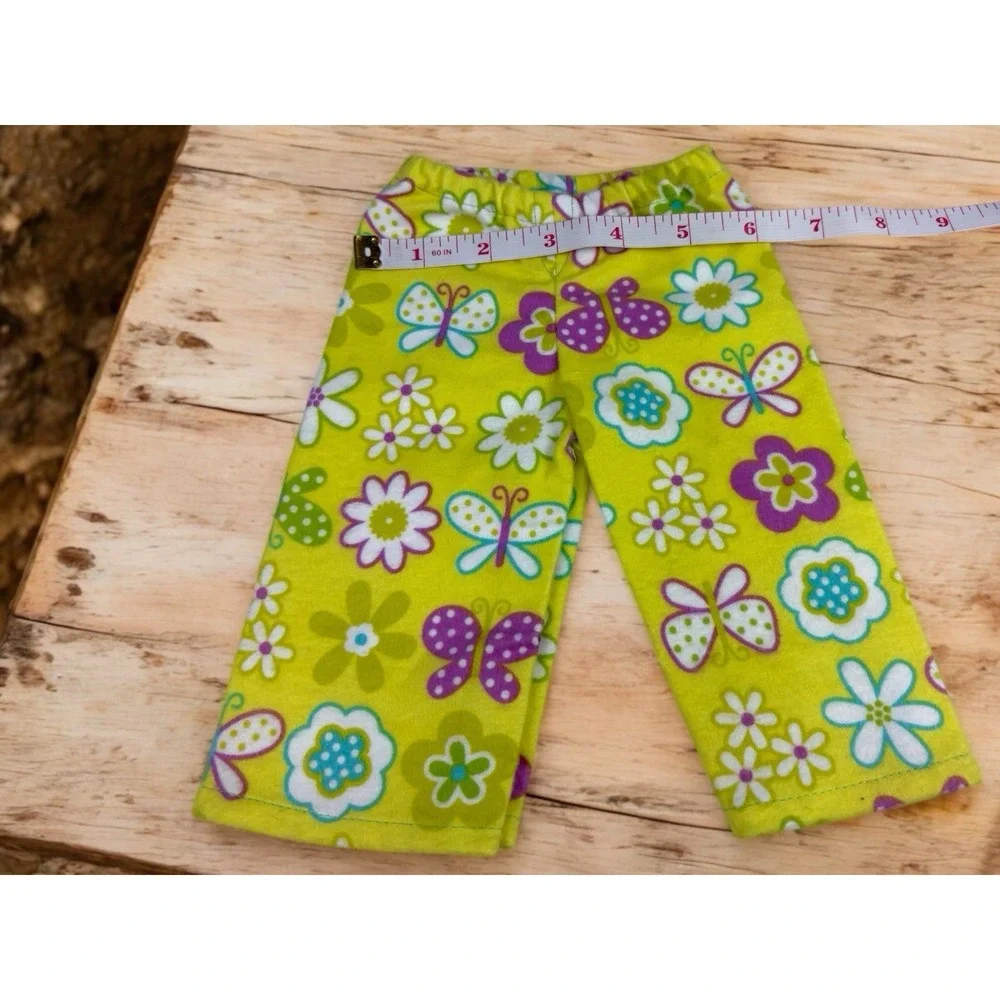 Lime Green Flower & Butterfly Doll Pajamas With Bunny Slippers Fits 18
